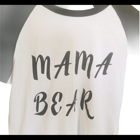 AUTHENTIC TSHIRT COMPANY Mama Bear Print Raglan Varsity Top Tee Ivory/Black XS - Picture 4 of 7